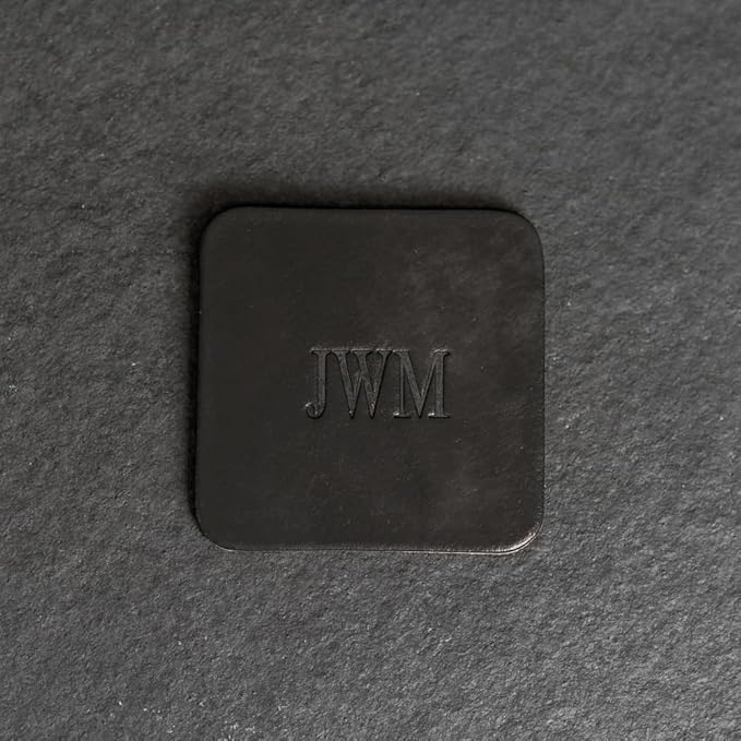 Ox & Pine Personalized Leather Coaster - Sold Individually or in Sets of 4 - Customize Inscription - 100% Full-Grain Leather – 4" Round or 4" Square (Round, Black, 1 Individual Coaster)