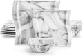 MALACASA Plates and Bowls Set, 12-Piece Modern Porcelain Dinnerware for 4, Marble Square Ceramic Dish Set, Microwave and Dishwasher Safe, Flora Series