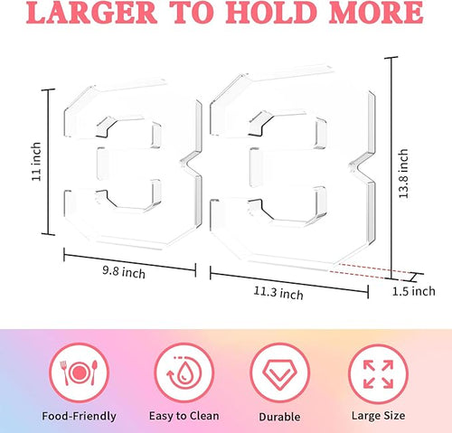 13.8" Acrylic Number Charcuterie Tray, Fillable Number Charcuterie Box for Food, Reusable Serving Cake Candy Dish Display Tray for Birthday Anniversary Party Decoration (Square Number 3)