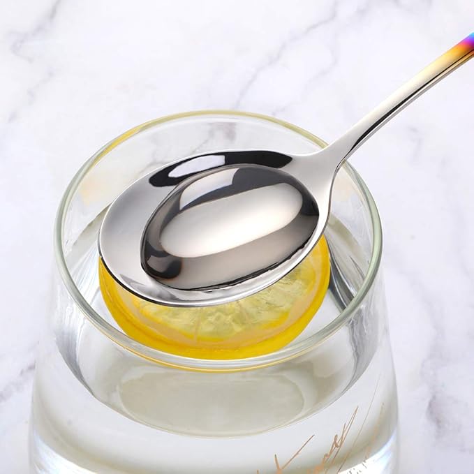 5-pieces Soup Dinner Spoon 8-Inch Rainbow Metal Korean Spoon Stainless Steel Table Spoons by Buyer Star