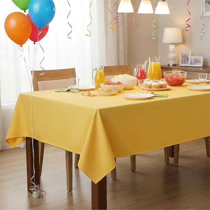 sancua Rectangle Tablecloth - 70 x 90 Inch - Stain and Wrinkle Resistant Washable Polyester Table Cloth, Decorative Fabric Table Cover for Dining Tables, Buffet Parties and Camping, Yellow