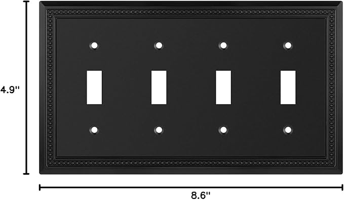 Henne Bery Sunken Pearls Heavy Duty Decorative Wall Plate Switch Plate Outlet Cover (Quad Toggle, Matte Black)
