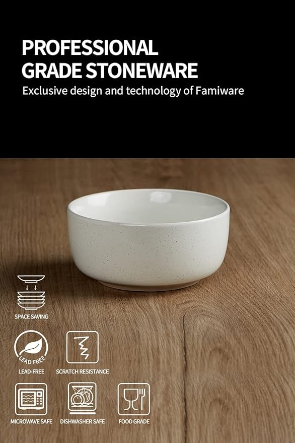 famiware Milkyway Cereal Bowl, Soup Bowls for 4, 25 Ounce Bowls Set for Kitchen, Bowl Set for Cereal Soup Rice Pasta Salad Oatmeal, White