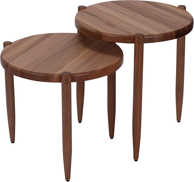 Leick Home Redonda Bay Side Tables 2 Pack, Natural Jequitiba, Small Table 21.6 in H x 19.7 in W, Large Table 23.6 in H x 21.6 in W, 228361-NAT