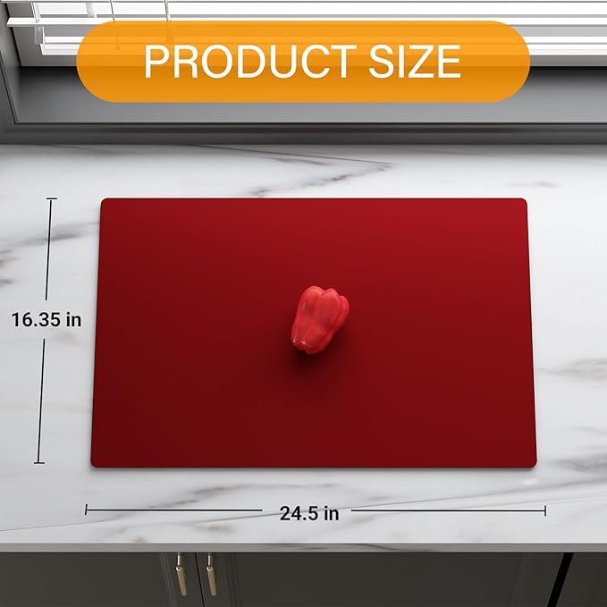 2-Pack Extra Thick Silicone Counter Mats - 24”x16” Large Heat Resistant Kitchen Countertop Protector, Non-Slip Hot Pad Trivet for Air Fryer, Hot Pots & Pans, Coffee Maker(Red)