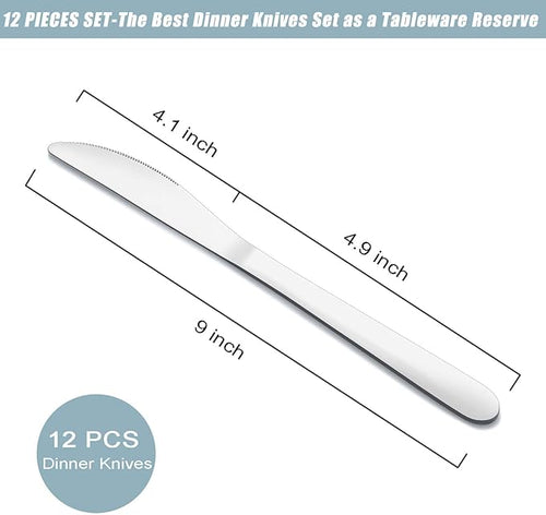 12-Piece Dinner Knives Set, Knife Set (9 Inches), Table Knife, Food Grade Stainless Steel Butter Knives, Knife Silverware for Home/Restaurant/Kitchen, Dishwasher Safe & Mirror Polished