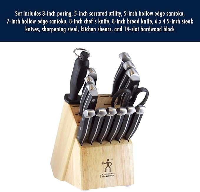 HENCKELS Statement Premium Quality 15-Piece Set with Block, Natural, Razor-Sharp, German Engineered Informed by 100+ Years of Mastery, Lightweight and Strong, Dishwasher Safe