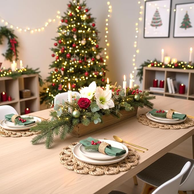13.8" Corn Husk Woven Round Placemats Set of 6 - Wicker Boho Farmhouse Placemats - Rattan Table Mats Like Water Hyacinth for Dining Table, Wedding, Home