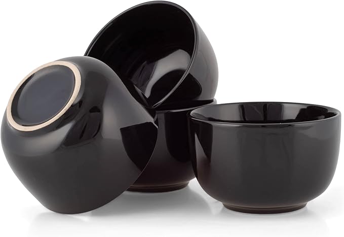 Elanze Designs Bistro Glossy Ceramic 4 inch Cute and Small Dessert Bowls Set of 4 - Perfect for Everyday uses from Snacks, Ice Cream, Candy and Treats, Black