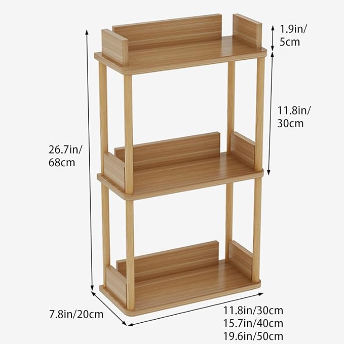 Desktop Organizer Shelf, Multi Tier Wood Tabletop Bookshelf, Space Saving Countertop Storage Rack for Office, Bedroom, Living Room(Light Walnut,15.7 * 7.8 * 26.7in)