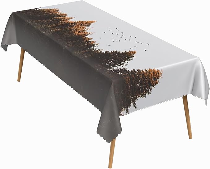 60x84 Inch Nature Rectangular Tablecloth Bird Autumn Forest Table Cloth Waterproof Durable Table Cover for Holiday Picnic Outdoor BBQ Decor