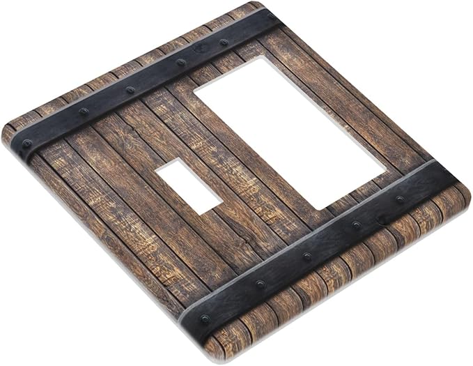 Light Switch Cover Rustic Barn Door Vintage Country Wood Board 2 Gang Toggle Rocker Combo Socket Cover Wall Plates Decorative Switch Plates and Outlet Covers for Farmhouse Cabin Decor