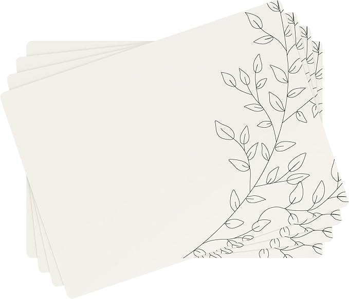 Royalty Art Creamy White Boho Placemats, 4 Pc. Set, Non-Slip Cork Backed, Wipeable Heat Resistant Surface for Kitchen and Dining Table Protection, Cute Floral Pattern for Farmhouse or Rustic Decor