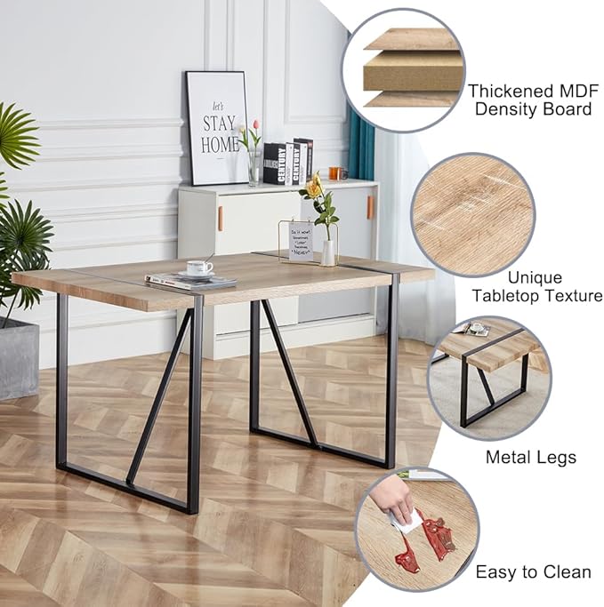 Dining Table Set for 4, Modern 55'' Wood Dinette Table Set for 4 with Fabric Dining Chairs,Table and Chairs Set of 4,Ideal for Kitchen Dining Room