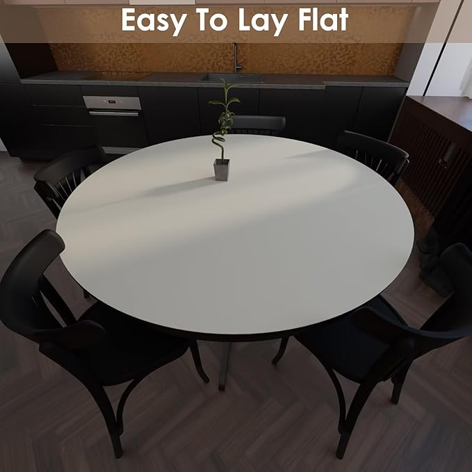 Round Table Pad, 1.8mm Thick, Dia.24 Inch, Leather Table Cover, Dining Table Protector, Table Top Protector (White+White)