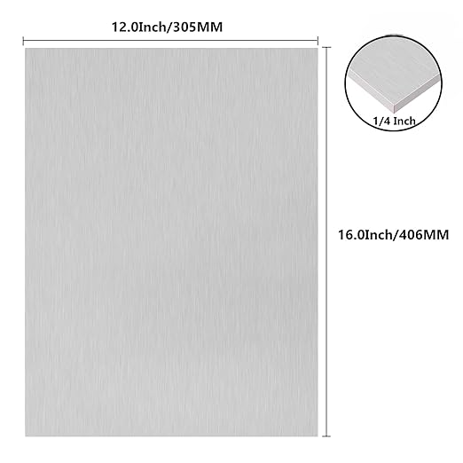 6061 T651 Aluminum Sheet Metal 12 x 16 x 1/4 (6MM) Inch Thick Flat Plain Aluminum Plate Covered with Protective Film, Heat Treatable Rectangle 6MM Aluminum Metal Plate for Industrial