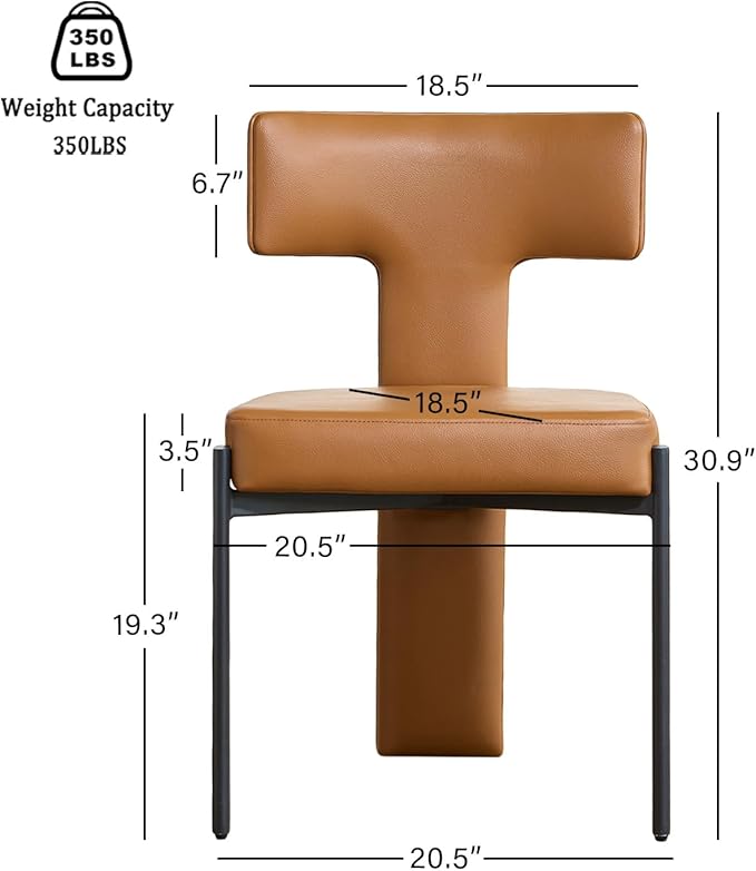 Brown Dining Chairs Set of 2,Faux Leather Dining Chairs with Soft Cushion,Comfortable Upholstered Armless Dining Room Chairs with Curved Plywood Back