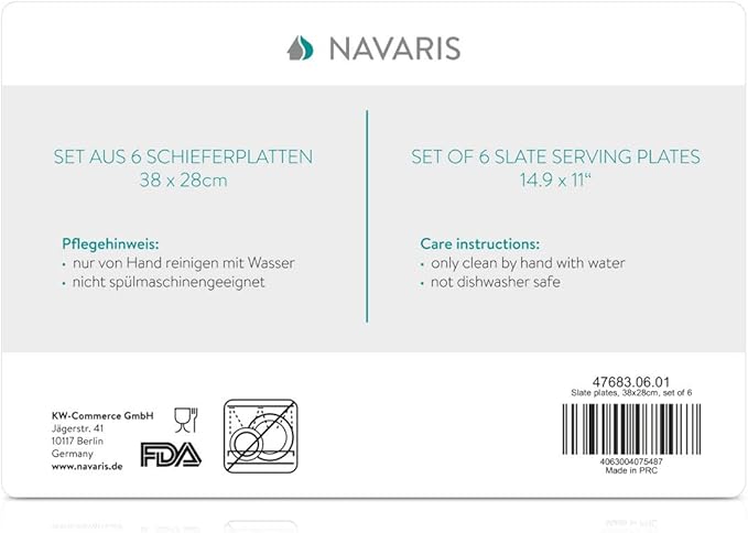 Navaris Natural Slate Serving Plates - Set of 6 Place Mat Serving Trays - Large Rectangular Stone Table Mat Serving Platter Tiles - 15" x 11"