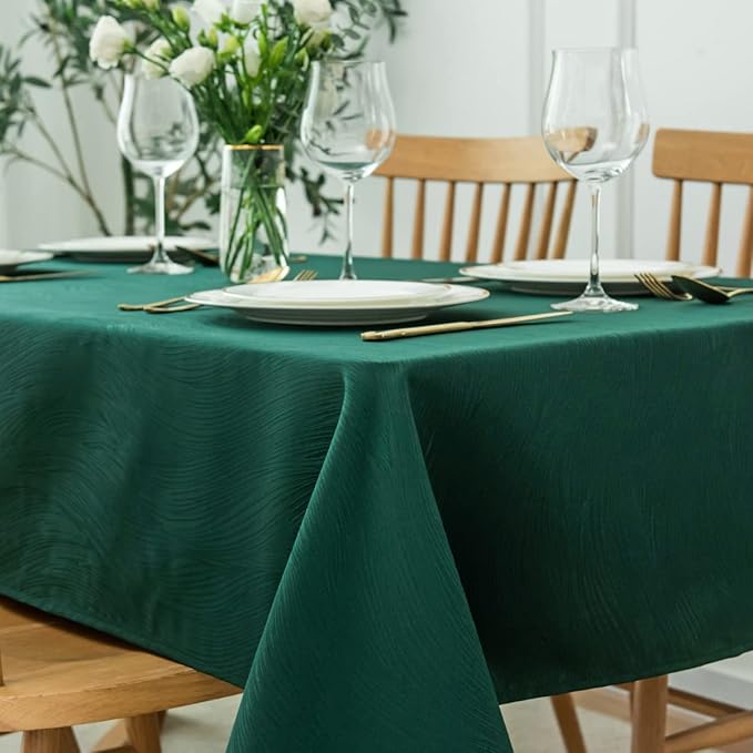 maxmill Jacquard Table Cloth Swirl Pattern Spillproof Wrinkle Resistant Water Proof Heavy Weight Soft Tablecloth for Kitchen Dinning Tabletop, Christmas Parties, Square 70 x 70 Inch, Hunter Green