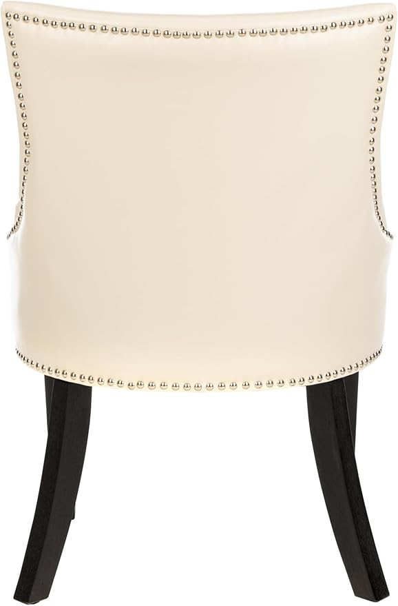 SAFAVIEH Home Collection - Lotus Flat Cream Faux Leather Dining Chair, Modern Nailhead Trim Accent Chair, Sturdy Black Legs (MCR4700B)