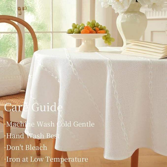 Zobesta White Table Cloth Round Tablecloth 53 inch, Washable Linen Farmhouse Soft Boho Round Table Cloth for Party, Holiday, Picnic, Dining, Outdoor,Fall, Wedding