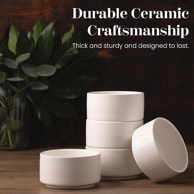 Vikko Modern Soup Bowls, Set of 6 Matte White Porcelain Bowls, Stackable 22 oz Elegant Restaurant Style Soup Bowl Set, Microwave and Dishwasher Safe