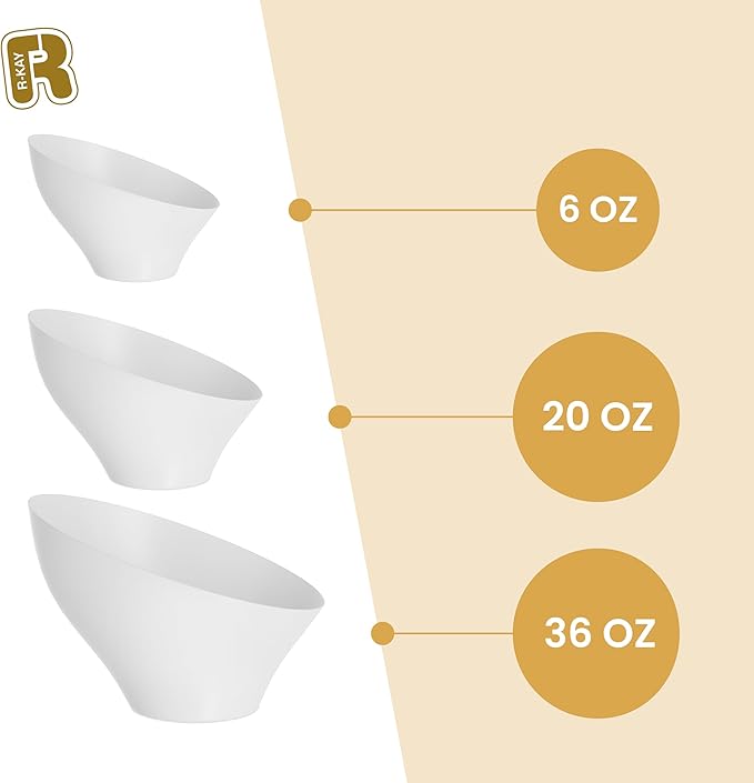 R-kay 6 Pack Large Plastic Bowls - Premium White bowls - Plastic Serving Bowls Heavy Duty For Weddings Catering, Parties, And All Occasions 36 Oz (White, Large)