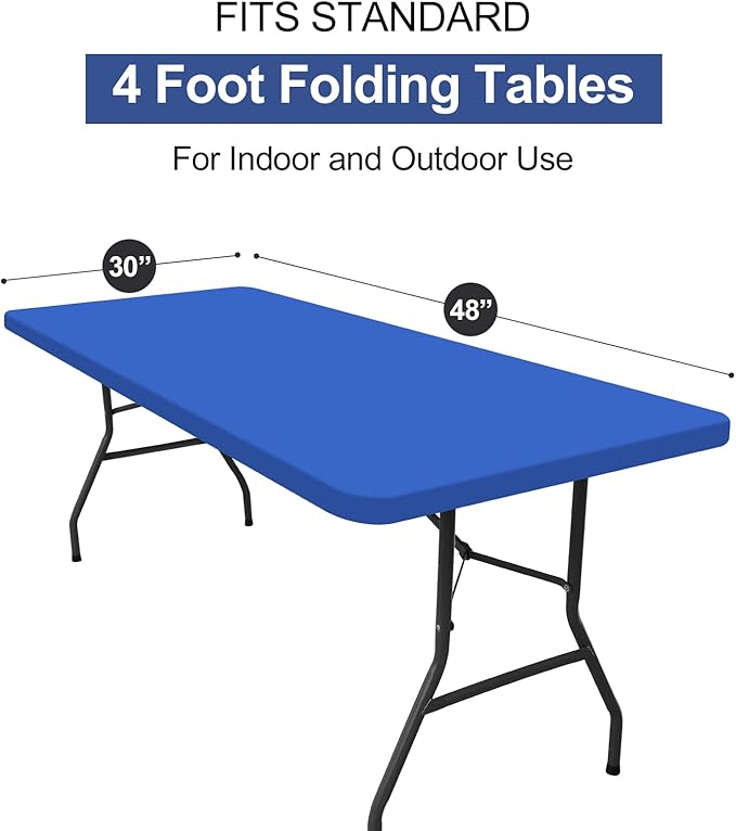 homing 2 Pack Rectangle Table Cloth, Elastic Fitted Fabric Tablecloth Fits for 4 Foot Folding Tables, Washable Table Cover for Picnic, Camping, Indoor & Outdoor (Blue, 30" x 48")