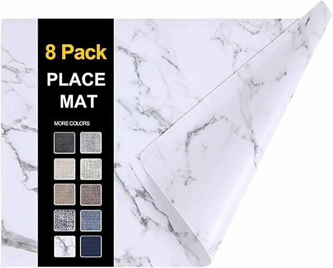 homing Faux Leather Heat Resistant Placemats 8 Packs, Waterproof Wipeable Dining PU Place Mats for Indoor & Outdoor, Easy to Clean, Marble
