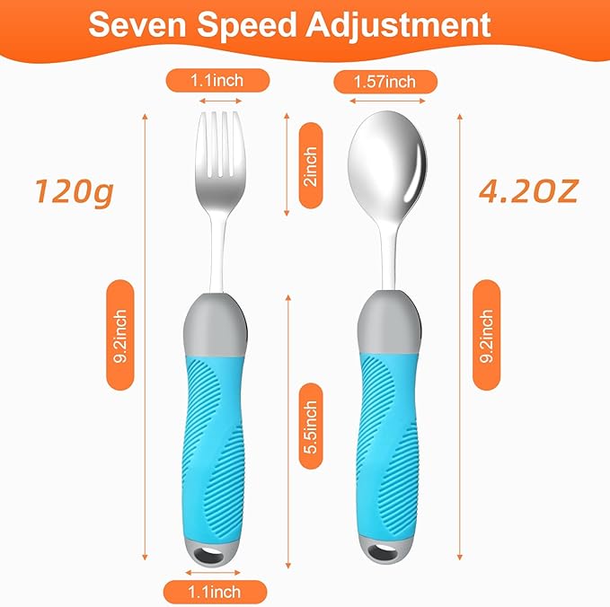 Weighted & Swivel Adaptive Utensils for Hand Tremors,Parkinson‘s - Comfort Grip Silverware Set, Eating Aids for Arthritis, Elderly & Weak Hands (Spoon & Fork)