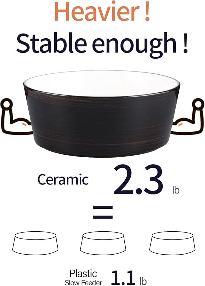 Black Elevated/Raised Dog Bowl Ceramic with Wood Stand for Medium Large Breed,Dog Food Water Dish Heavy Wighted,8 in Non Slip Modern Cute Porcelain Pet Bowl Extra Large Wide Mouth