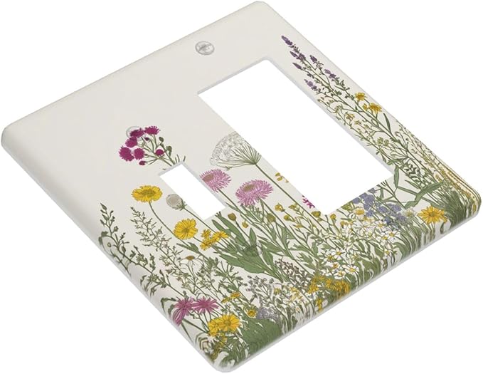 Light Switch Cover Wildflower Botanical Plant Herbs Flower 2 Gang Toggle Rocker Combo Socket Cover Wall Plates Decorative Switch Plates and Outlet Covers for Bathroom Livingroom Decor