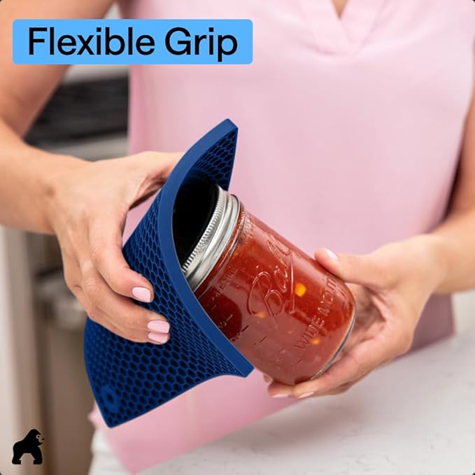 GORILLA GRIP BPA-Free Soft Silicone Oven Mitts and Pot Holders Sets of 4, Heat Resistant Waterproof Cooking Gloves, Thick Cotton Lining, Flexible Gripping for Baking Grilling, Kitchen Trivets, Blue