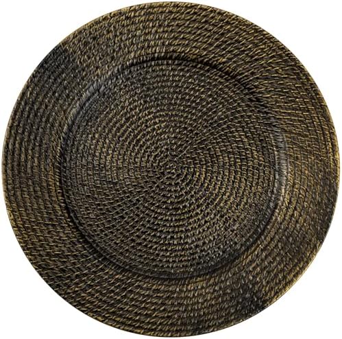 13" Black Round Charger Plates Set of 6, Plastic Rattan Chargers for Dinner Plate, Festival Tabletop Decor Table Setting Centerpiece Bulk Event, Party - Image 7