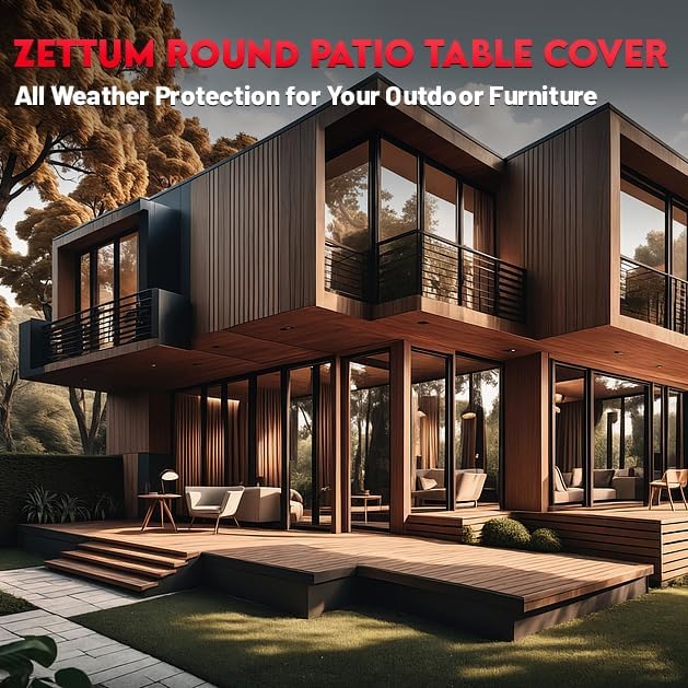Zettum Round Patio Table Cover 90 Inch - 600D Outdoor Furniture Cover Round Waterproof & Heavy Duty, Large Lawn Furniture Set Covers for Outside Dining Table and Chairs Seating - 90 x 90 x 28 Inch