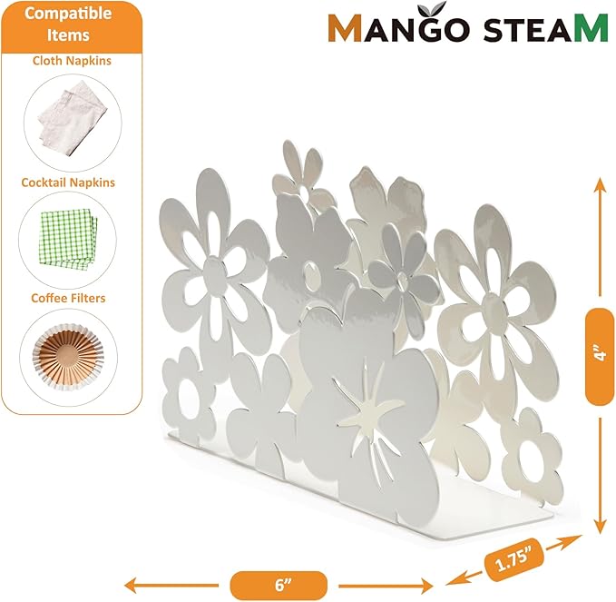 Mango Steam Tabletop Napkin/Tissue & Letter Holder For Home, Kitchen, Restaurants (Flower, White)