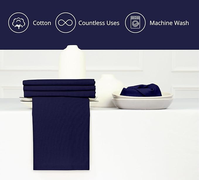 PurpleEssences Set of 12 Cloth Dinner Napkins 100% Cotton 18x18 Inch - Soft Durable Washable - Ideal for Farmhouse Party Christmas Holiday Winter - Perfect Everyday Use Table Linen - Navy Blue