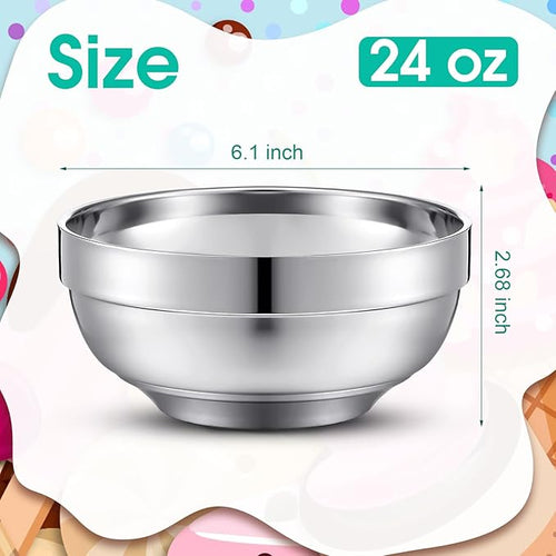4 Pack 24 Oz stainless Steel Bowls Double Walled Insulated Soup Ice Cream Metal Mixing Nesting Bowls for Serving Soup Rice Cereal