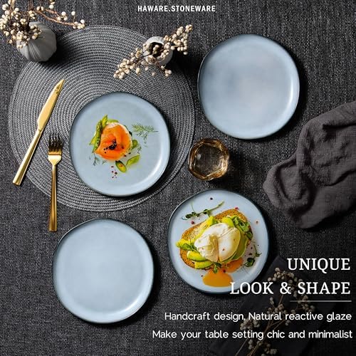 HaWare Stoneware Salad Plates Set of 6, 7.9” Heavy Duty Ceramic Plates, Reactive Glaze Dinnerware for Home Restaurant, Chip and Scratch Resistant, Microwave and Dishwasher Safe, Reactive Foggy Blue - Image 3