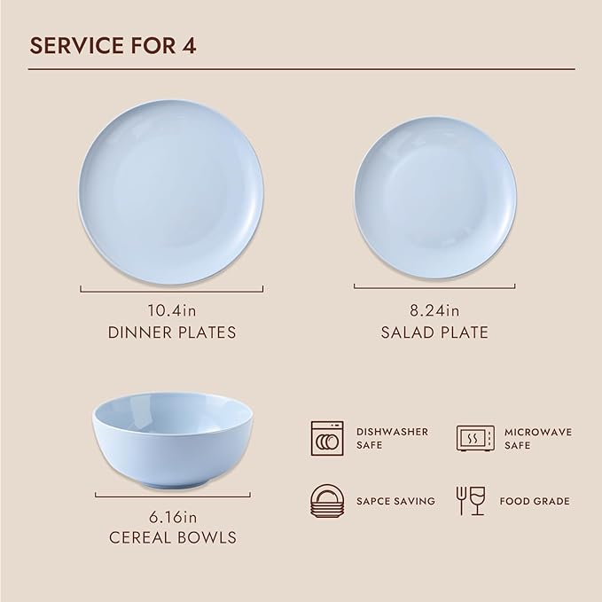 KINGSTONE Bone China Dinnerware Sets, 24-Piece Dinnerware Set for 8, Lightweight Durable, Dishwasher Safe, Tableware for Daily Use with Elegant Design, Blue