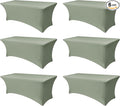 Spandex Table Cloths for 8 Foot Rectangle Tables-6 Pack Fitted Stretch Sage Table Covers-Elastic Folding Tablecloths for Party, Vendor Booth Display, Banquet Buffet Event, Craft Trade Show