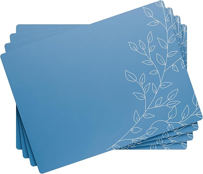 Royalty Art Dark Steel Blue Boho Placemats, 4 Pc. Set, Non-Slip Cork Backed, Wipeable Heat Resistant Surface for Kitchen and Dining Table Protection, Cute Floral Pattern for Farmhouse or Rustic Decor