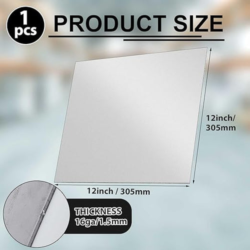 12 x 12 Inch 16 Gauge Mild Steel Sheet Metal Plate, Square Weldable Carbon Cold Rolled Panels for Industrial DIY Welding, Craft Use Accessories, Easy Formability Smooth Surface