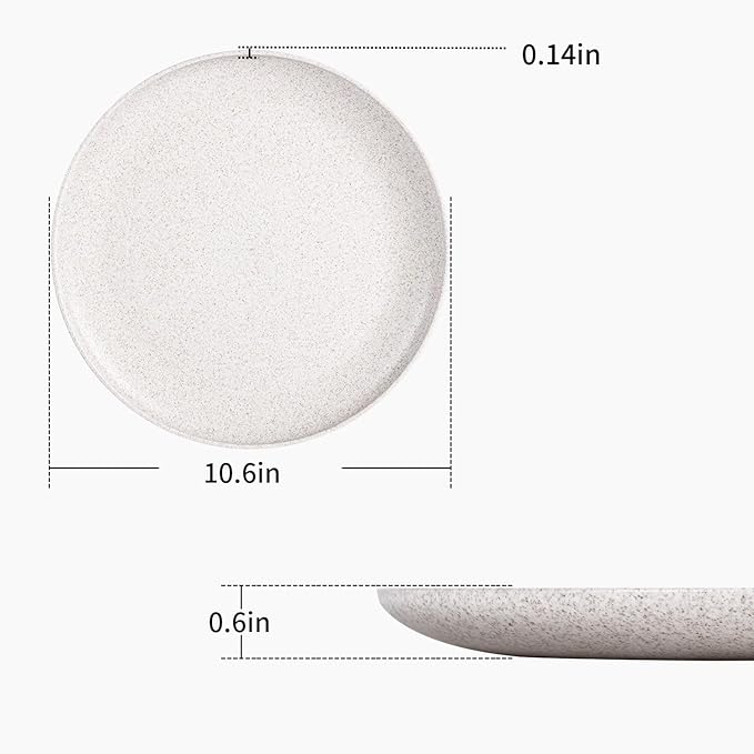 MISS BIG 10 inches Wheat Straw Plates,Plastic Plates Reusable Set of 8,Dinner Plates for Kids&Adults,Dishwasher & Microwave Safe,Eco-Friendly,BPA Free(Wheat White)