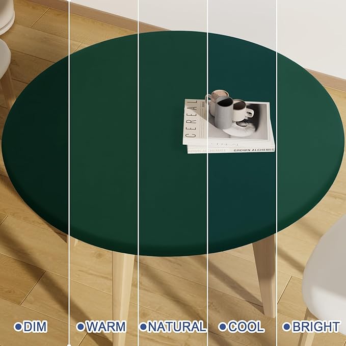 Round Spandex Tablecloth, Elastic Fitted Waterproof Tablecloths for 42"-50" Tables, Stretch Washable Picnic Table Cover for Camping, Dining, Indoor and Outdoor, Hunter Green