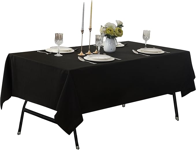10-Pack 60x144 inch Black Table Cloths, Solid Stain and Wrinkle Resistant Oblong Tablecloth, Premium Plain Weave Polyester Fabric Rectangle Table Linen Covers for Hotel, Banquet
