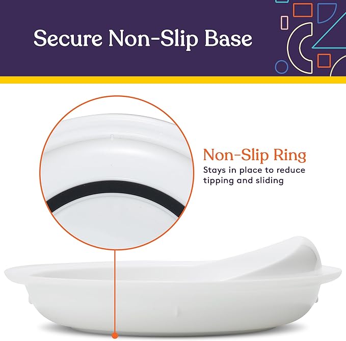 Special Supplies Adaptive Spill-Proof Scoop Plates- Dishes with Wall for Disabled, Handicapped, Elderly Adults with Special Needs from Parkinson's, Arthritis, Dementia, Stroke, Tremors- 2 Pack (White)