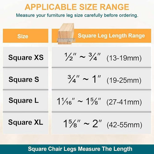 32 Pcs Square Chair Leg Floor Protectors - Silicone & Felt Furniture Pads for Hardwood Floors, Scratch-Resistant Noise-Reducing Chair Leg Caps, Fits Square Legs (1/2'' to 3/4'')