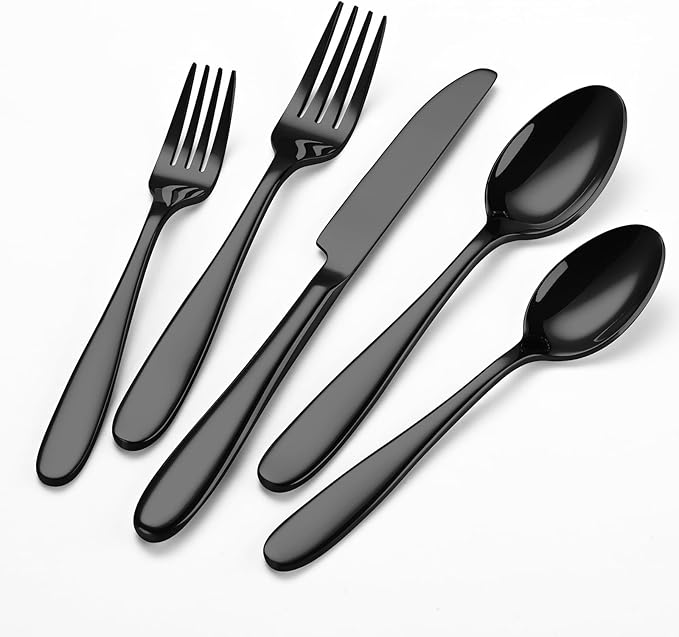 20-Piece Black Silverware Set, Flatware Set for 4, Food-Grade Stainless Steel Tableware Cutlery Set, Mirror Finished Utensil Sets for Home Restaurant, Forks Spoons and Knives Set, Dishwasher Safe