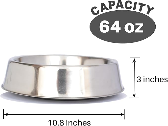 Iconic Pet 64 oz/ 8 Cup Stainless Steel Non Skid Pet Food/Water Bowl - Noise Free Ant Resistant Dog/Cat Feeding Bowl with Unique Design & Rubber Base Makes It an Elegant Ant Proof Dish